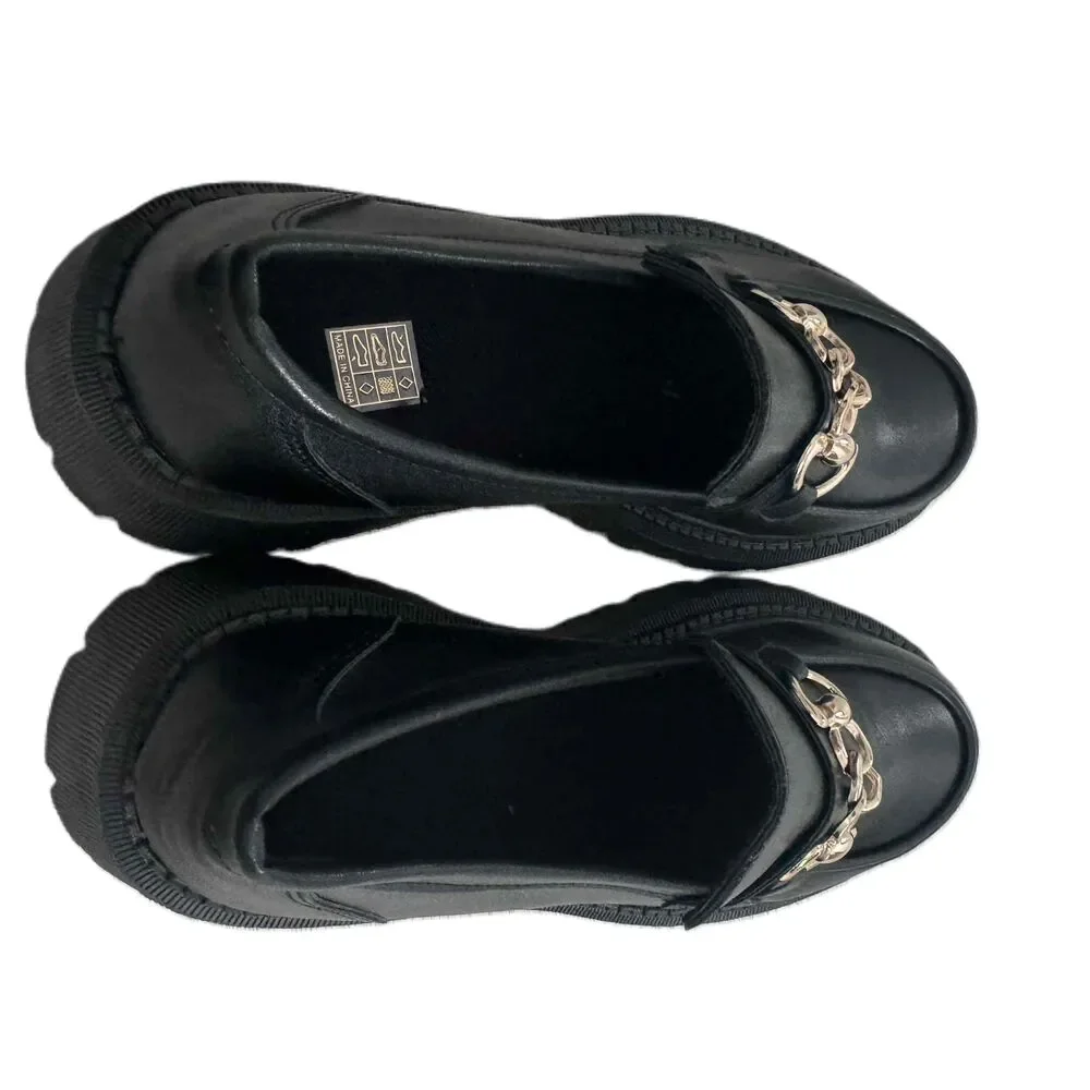 Lug Sole Loafers Black Gold Chain Embellished Chunky Sole Polished NWOT Size 40 - Picture 9 of 10